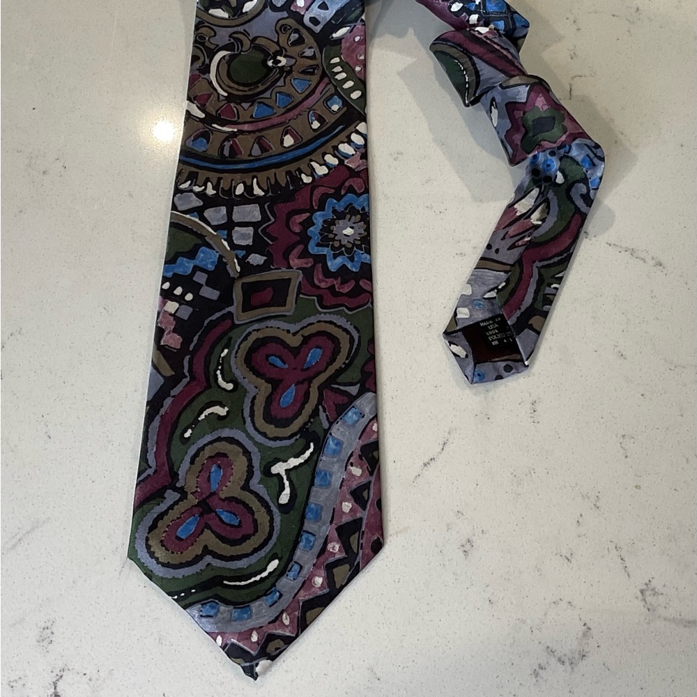 Blair Tie Abstract Print/Made in USA Rich COLORS Green,Purple,Gray, Blues.